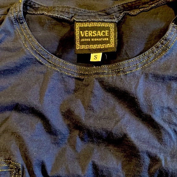 Vintage Versace muscle tank, navy with gold trim, size small - Picture 8 of 10